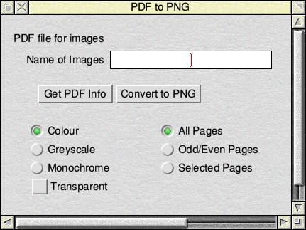 The PDF to PNG conversion window in KPDFUtil