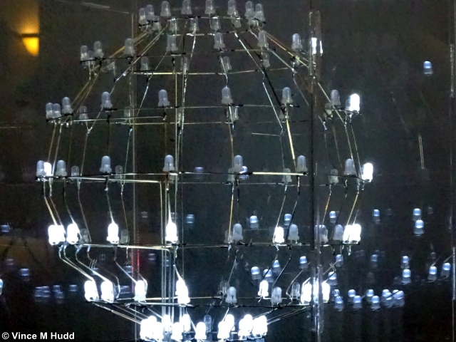 A chandalier - sorry, no, it's Andrew Conroy's Pi-controlled borg sphere... I mean LED sphere at Southwest 2020