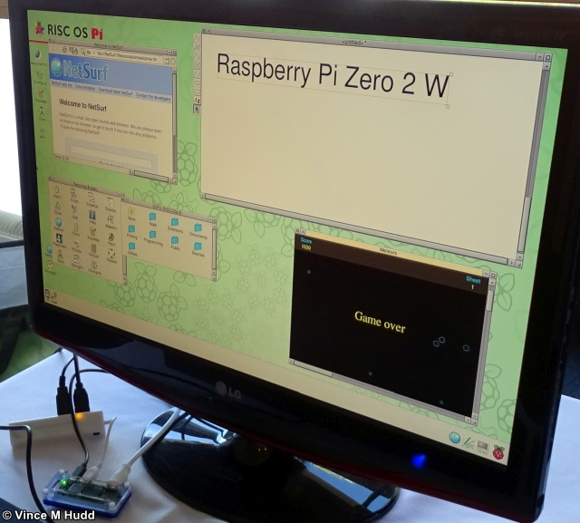 The Raspberry Pi Zero 2W running RISC OS on the ROUGOL stand at London 2021