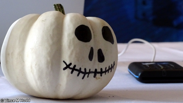 A pumpkin on the RISC OS Open stand at London 2021