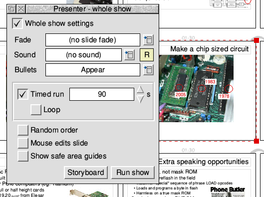 Slide times displayed in TextEase Show's storyboard view