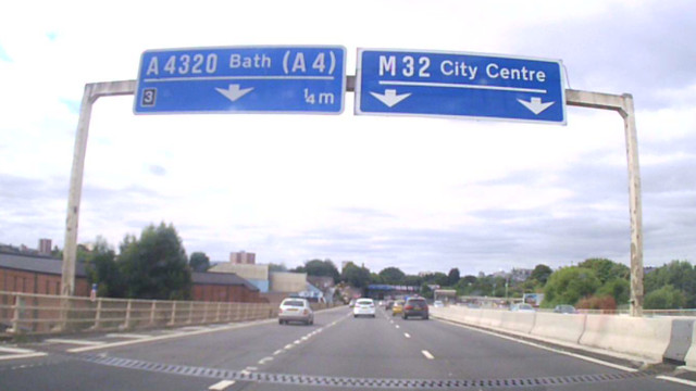 Approaching Junction 3 southbound on the M32