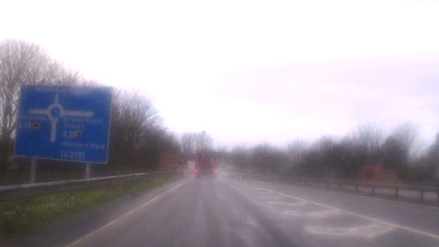 After leaving the M5, the roundabout is a short distance off to the left